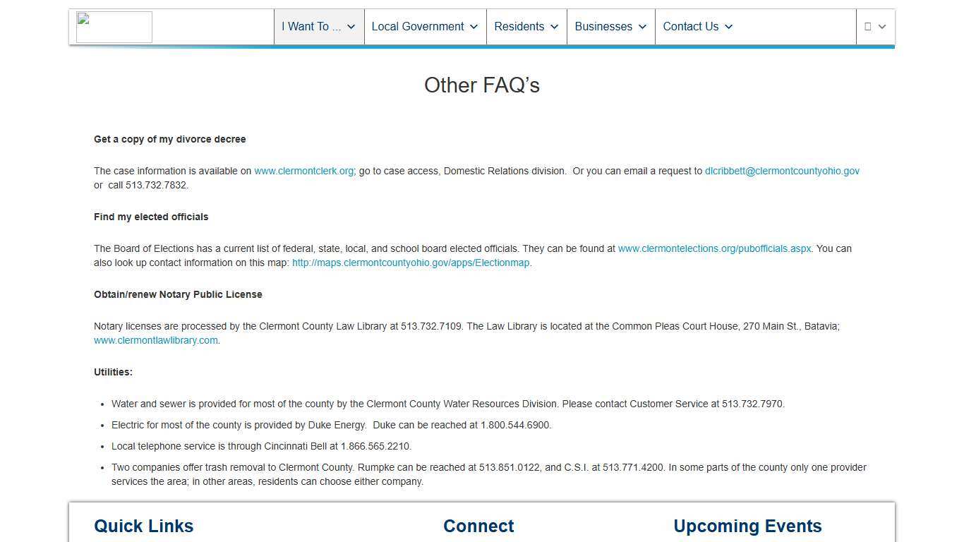 Other FAQ’s | Clermont County Ohio Government